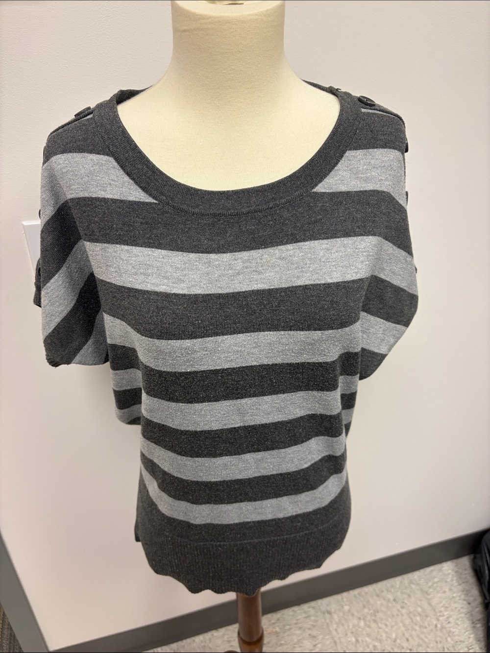 Say What? Gray Striped Short-Sleeve Knit Top